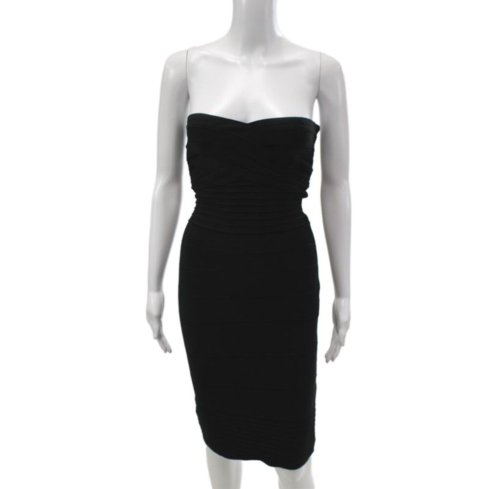 Herve Leger Womens Bodycon Pencil Dress Black Sleeveless Mock Neck Zip Size S